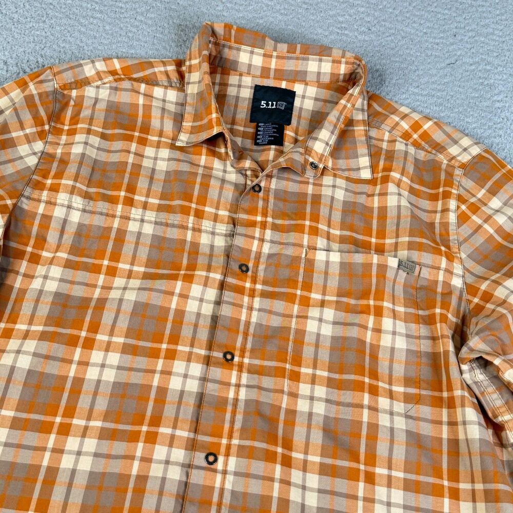 5.11 TACTICAL Shirt Mens Large Rust Plaid Poplin Tech Snap Front Utility 71211